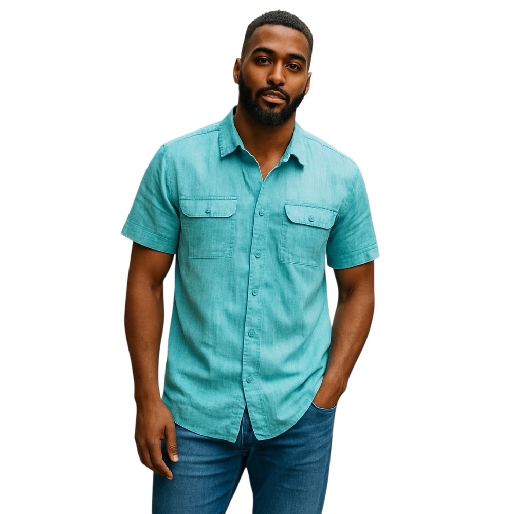 SIMONS Le 31 Linen Shirt XXL Teal Short Sleeve